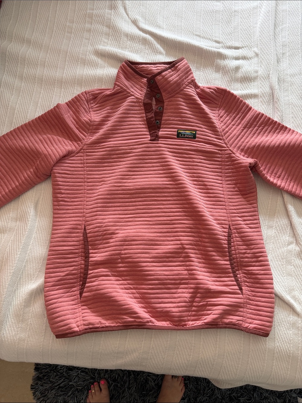 L.L. Bean Rose Quilted Snap Pullover Hoodie